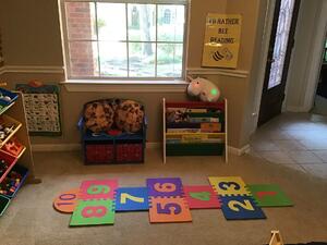 Image of a book shelf and bench